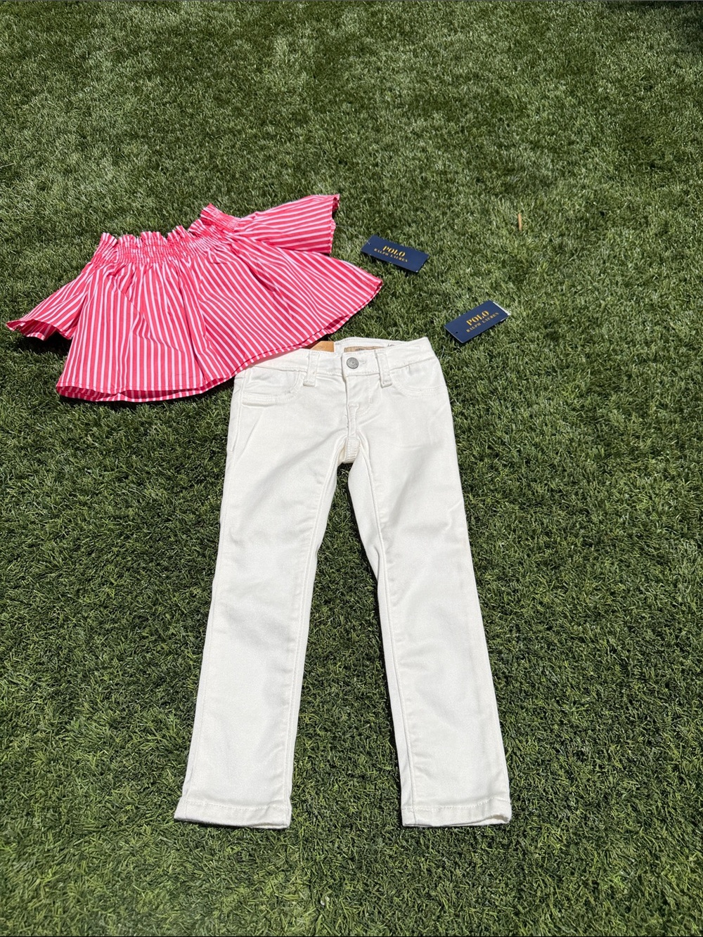 Ralph Lauren White Girls' Slim Jeans with Striped Top